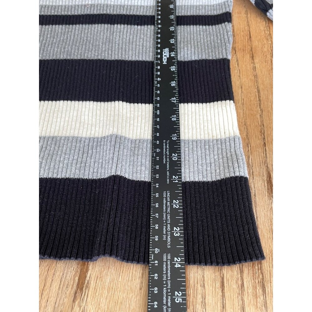 St Johns Bag V-Neck Sweater Womens L Black/Gray Stripe Fitted Long Sleeve 90s - Picture 6 of 6
